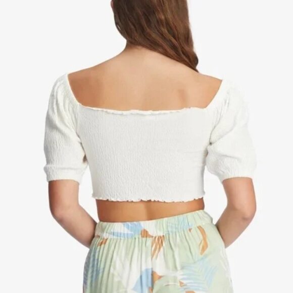🦋 ROXY White Flirty Walk Crop Puff Sleeve Top Boho Beachy - Picture 3 of 5
